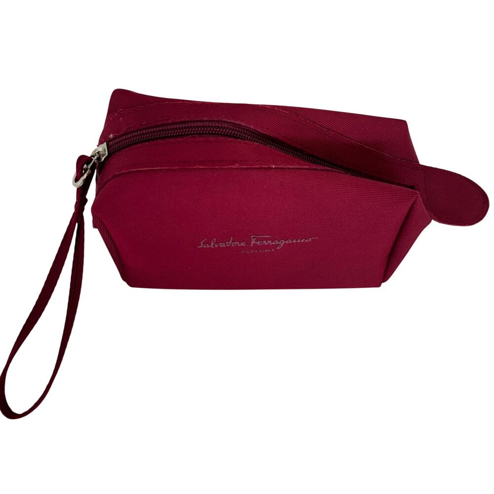 Salvatore Ferragamo Parfums Canvas Cosmetic Pouch Makeup Bag Red